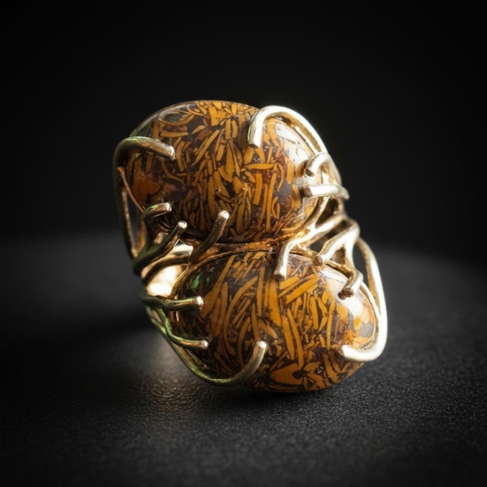 Miriam Jasper Gold Ion Plated Over Sterling Silver Ring Abstract Freeform
